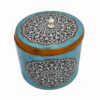 Handcrafted Wooden Sugar Bowl with Lid and Artistic Persian Mandala Blue Design
