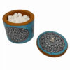 Handcrafted Wooden Sugar Bowl with Lid and Artistic Persian Mandala Blue Design