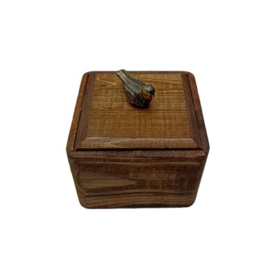 Handcrafted Wooden Sugar Bowl with Lid – Rustic Style and Bird Design