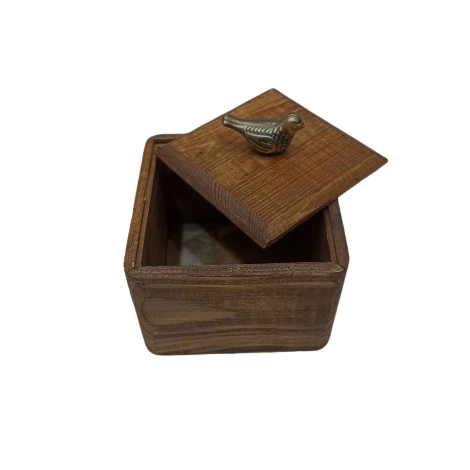 Handcrafted Wooden Sugar Bowl with Lid – Rustic Style and Bird Design
