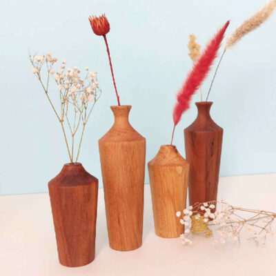 Handcrafted Decorative Bud Vase Made from Natural Solid Wood – Set of 2