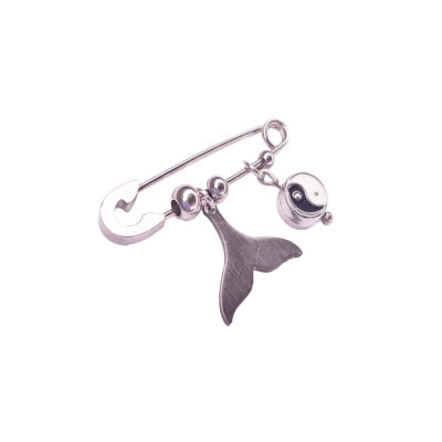Safety Pin Brooch with Yin Yang & Mermaid Tail Design – Balance and Fantasy