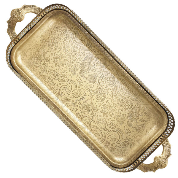 Serving Metal Tray Footed with Handles Paisley Design
