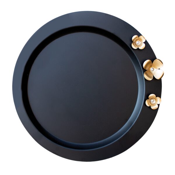 Serving Metal Tray with Steel Golden Flower Design
