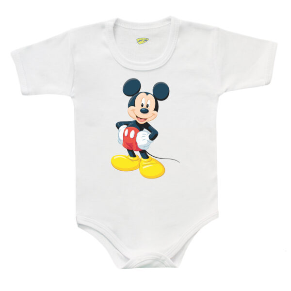 Short Sleeve Bodysuit for Babies with Mickey Mouse Design
