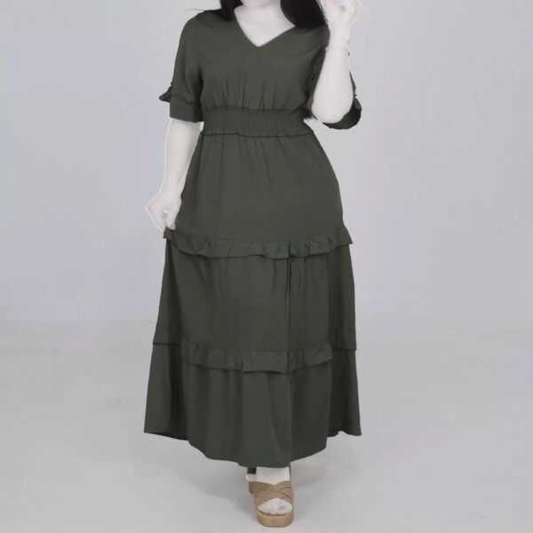 Short Sleeve Tiered Dress for Women with V Neckline