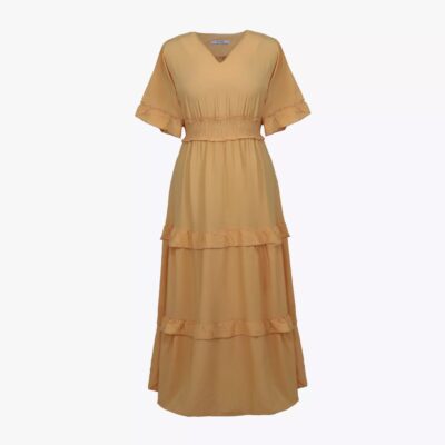 Short Sleeve Tiered Dress for Women with V Neckline