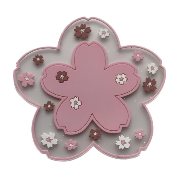 Silicone Drink Coaster with Flower Design Pink 3 Pcs