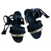 Sling Back Flat Black Sandals with Boho Design Handcrafted