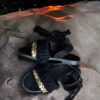Sling Back Flat Black Sandals with Boho Design Handcrafted