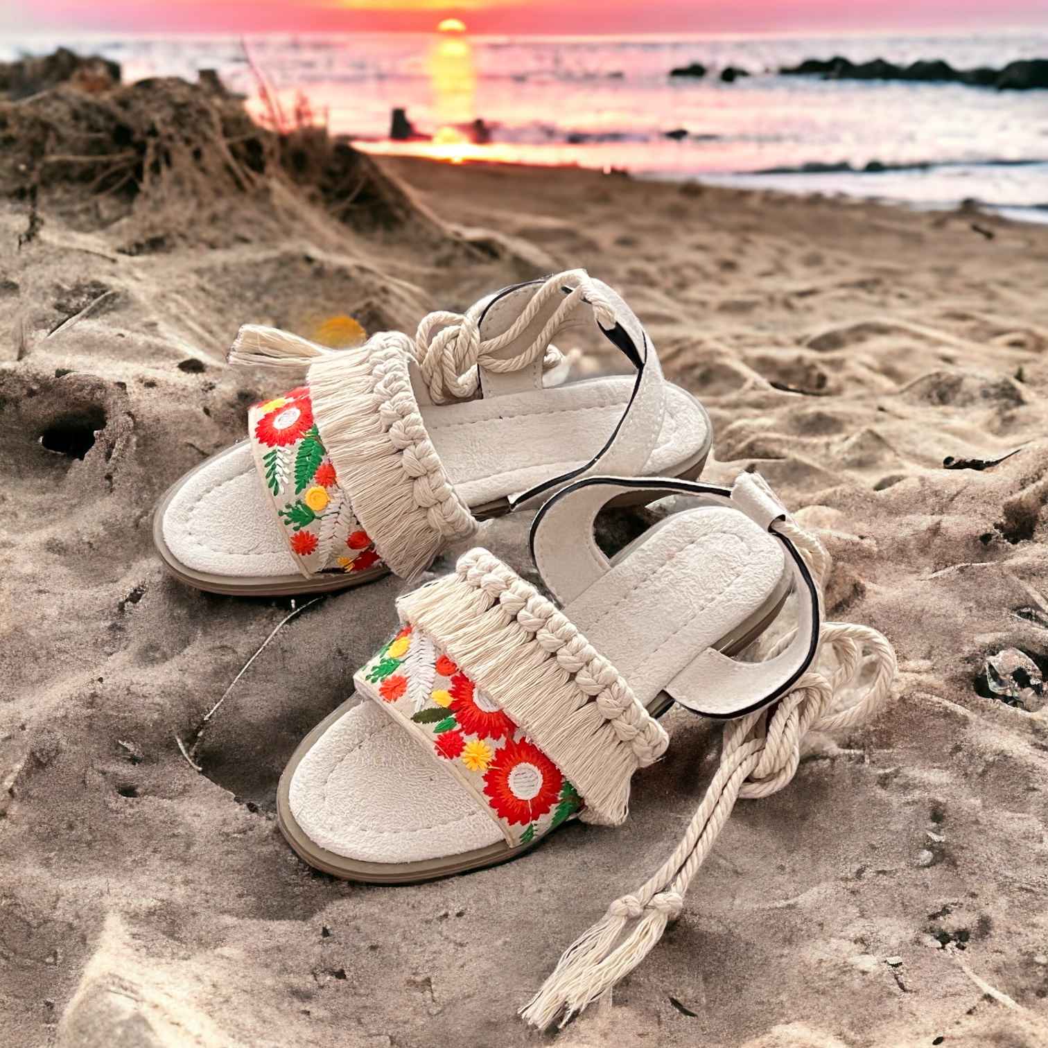 Slingback Flat Sandals Hand-embroidered Boho Design