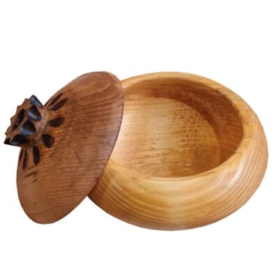 Handcrafted Wooden Sugar Bowl with Lid – Rustic Style and Pomegranate Design