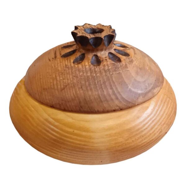 Handcrafted Wooden Sugar Bowl with Lid - Rustic Style and Pomegranate Design