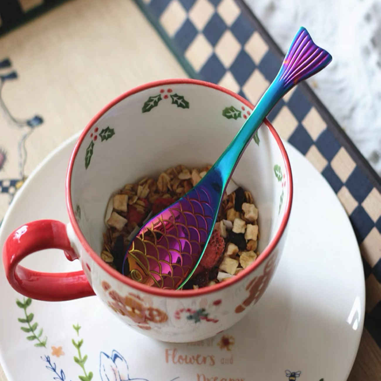 Steel Nut Serving Spoon with Fish Design Set – 3 Pieces