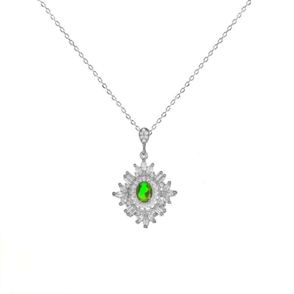 Sterling Silver Royal Emerald Necklace with 3A Zirconia Gemstone