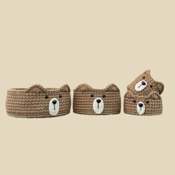 Teddy Bear Crochet Storage Basket Yarn Set of 4