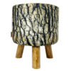 Round Velvet Footstool with Tree Trunk design & Wooden Legs