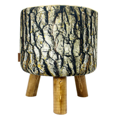 Round Velvet Footstool with Tree Trunk design & Wooden Legs