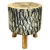 Round Velvet Footstool with Tree Trunk design & Wooden Legs