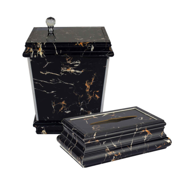 Waste Basket & Tissue Box Cover Set Marble Design