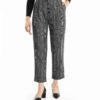 Women's Straight Fit Plaid Pleated Trouser Pants with Pocket