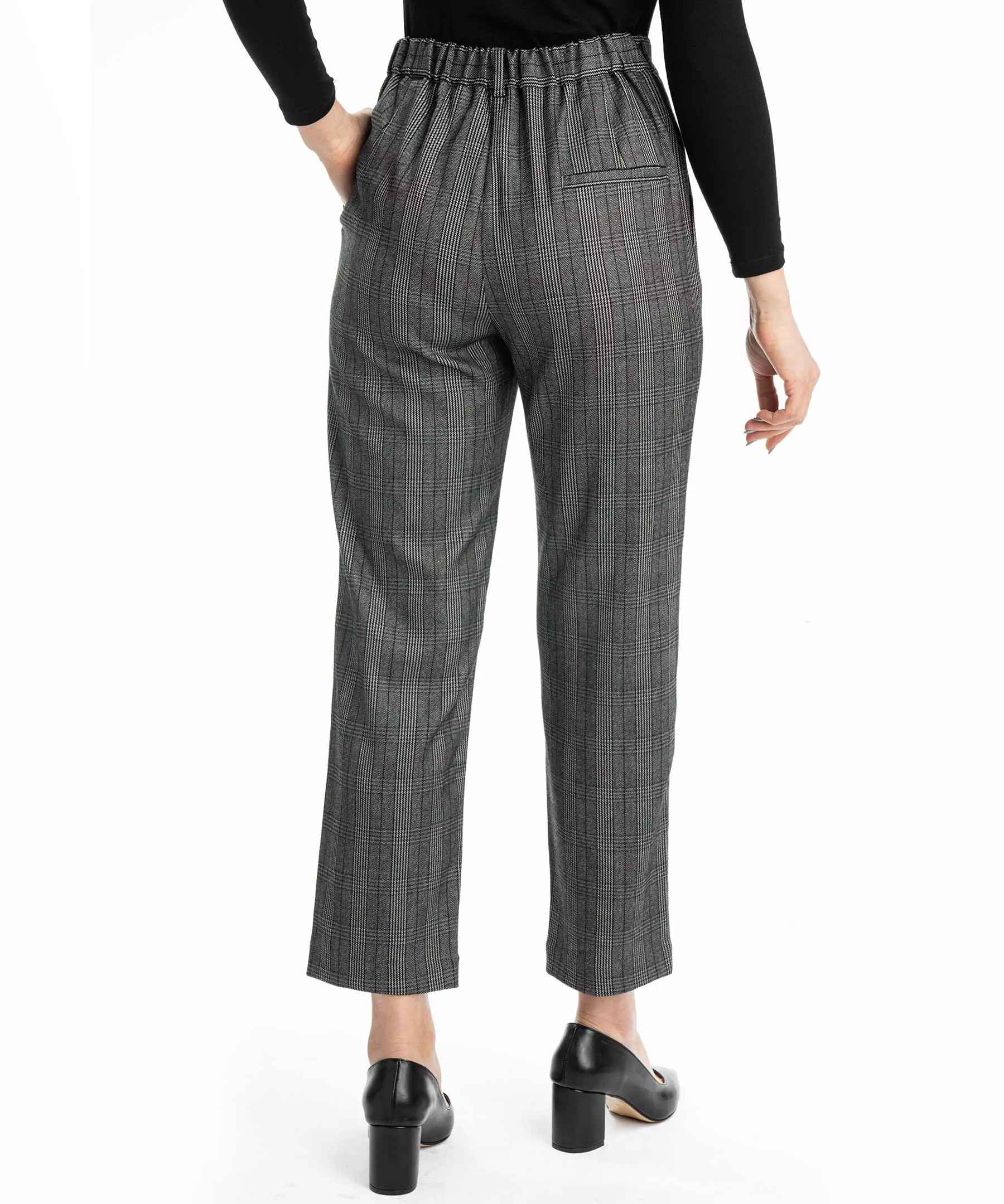 Women’s Straight Fit Plaid Pleated Trouser Pants with Pocket
