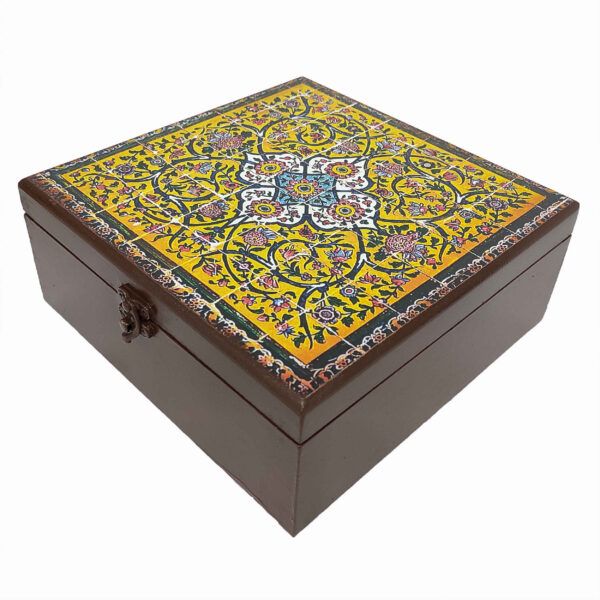 Handcrafted Wooden Candy Box with Persian Tile Design
