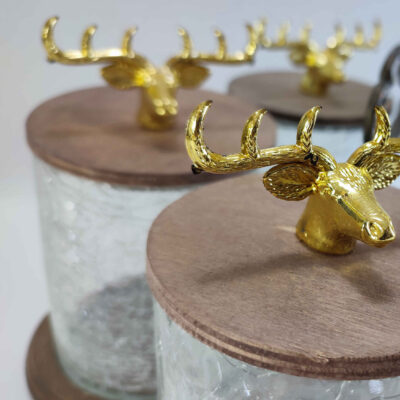 Wooden Canister Jar with Glass Deer Design – 5 Pieces