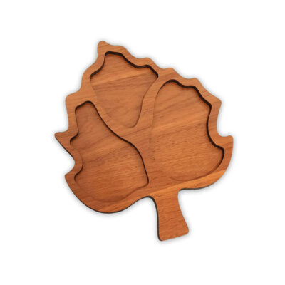 Leaf-Shaped MDF Wooden Tray with Three Sections (Set of 2)