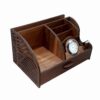 Wooden Office Desk Organizer with Built-in Clock