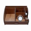 Wooden Office Desk Organizer with Built-in Clock