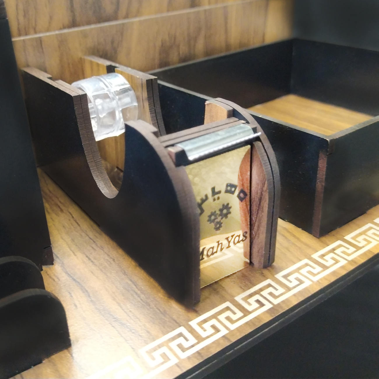 Wooden Office Desk Organizer with Geometric Design