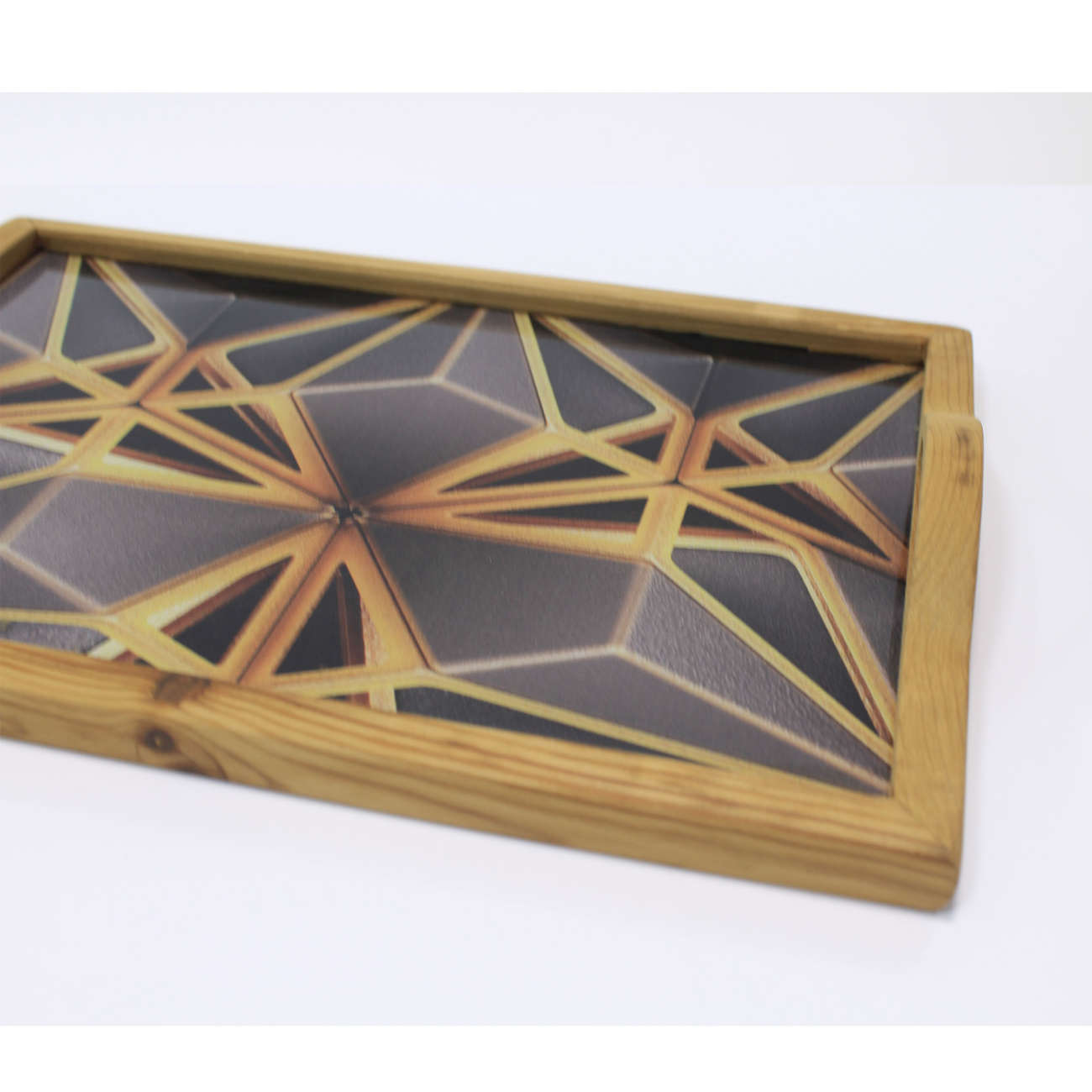 Serving Tray with Geometric Wooden Design – Functional & Artistic