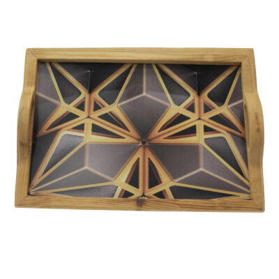 Serving Tray with Geometric Wooden Design – Functional & Artistic