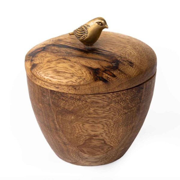 Handcrafted Wooden Sugar Bowl with Lid - Rustic Style Bird Design