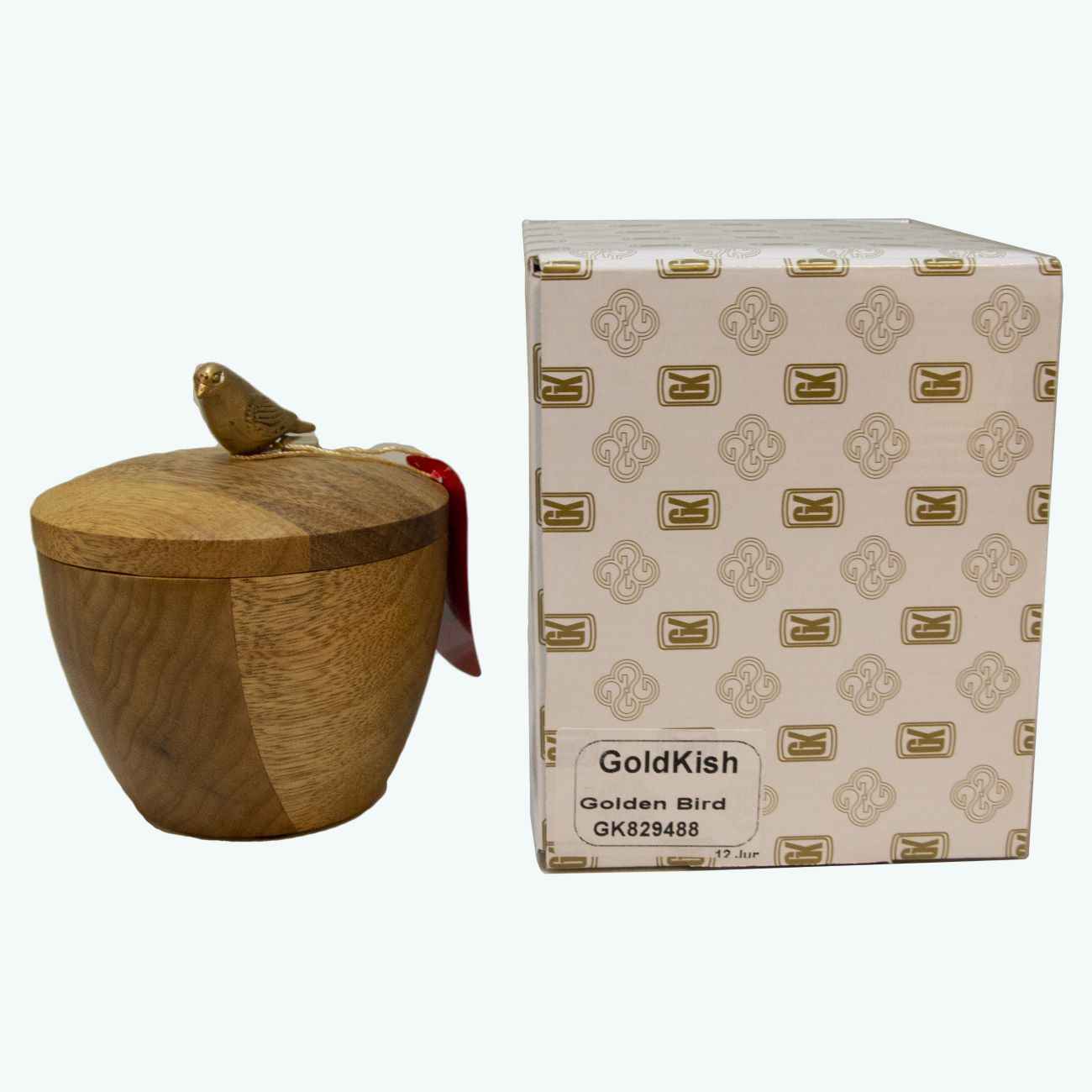 Handcrafted Wooden Sugar Bowl with Lid – Rustic Style Bird Design