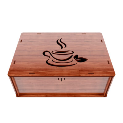 Wooden Tea Bag Organizer Box 4-Compartment Tea Cup Design