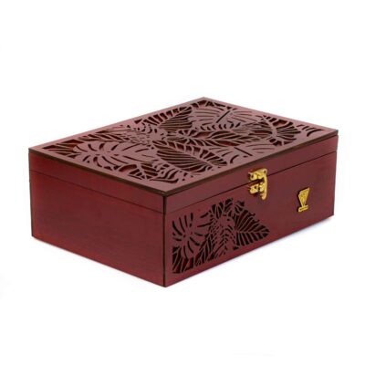 Wooden Tea Bag Organizer Box with Leaf Design