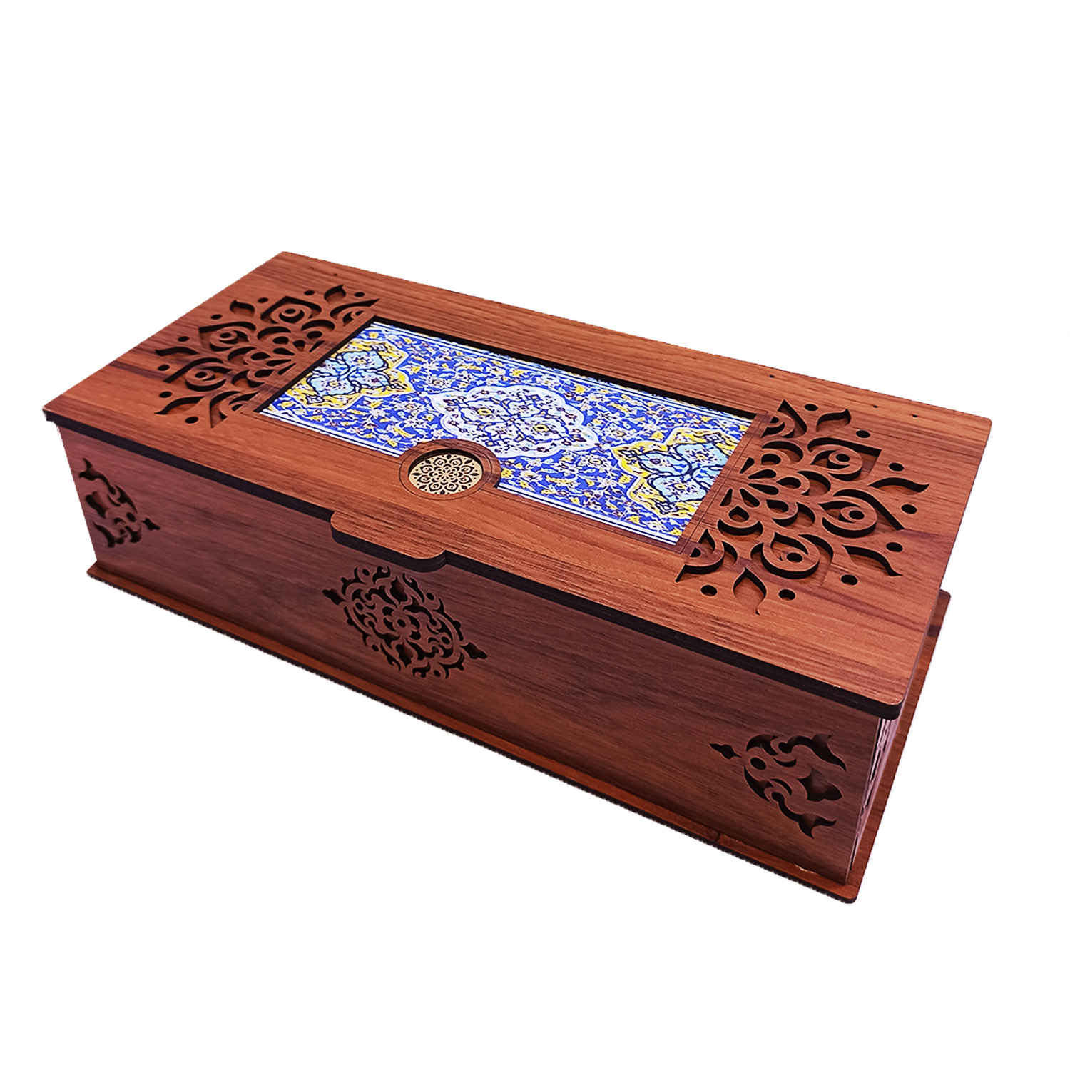 Wooden Tea Bag Organizer Box with Persian Tile Design