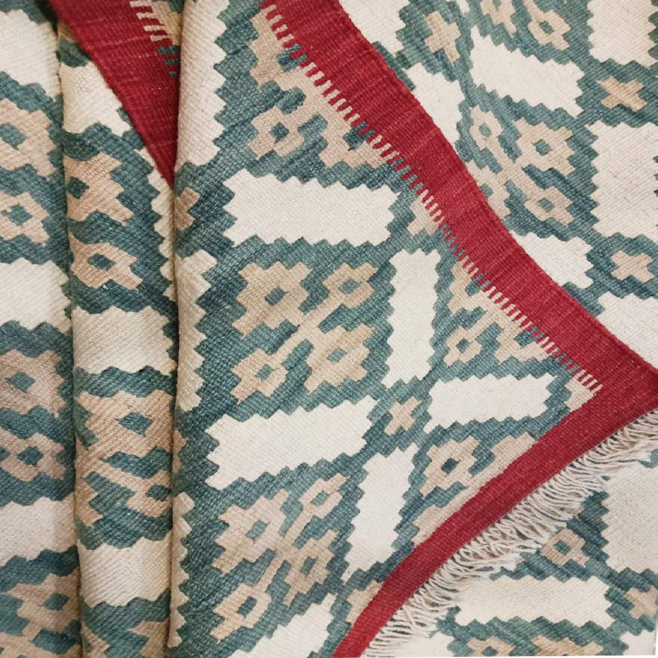 Persian Wool Kilim Rug Handwoven with Geometric Brown Design