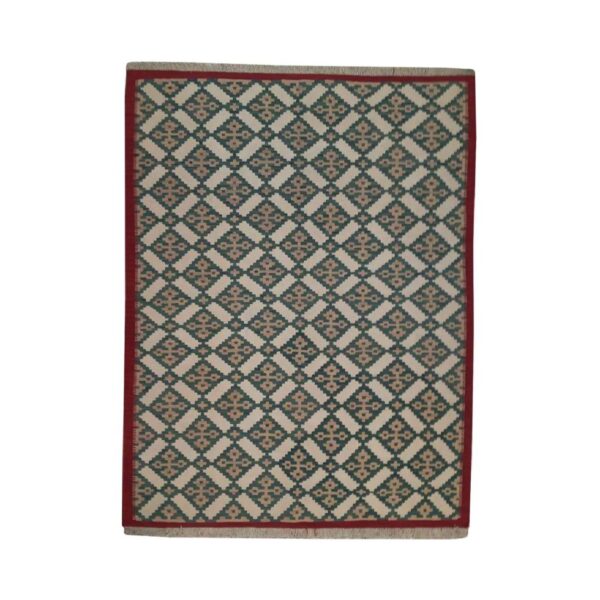 Persian Wool Kilim Rug Handwoven with Geometric Brown Design