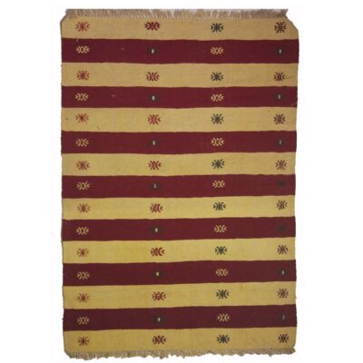 Persian Wool Kilim Rug Traditionally Handwoven with Striped Yellow