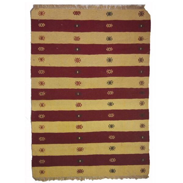 Persian Wool Kilim Rug Traditionally Handwoven with Striped Yellow