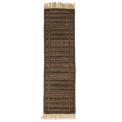 Persian Wool Kilim Runner Rug Handwoven in Khorasan Striped Brown