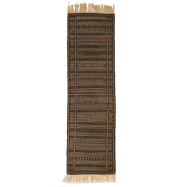 Persian Wool Kilim Runner Rug Handwoven in Khorasan Striped Brown