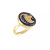 Steel Signet Ring with Azure Gemstone Resin Covered and Gold Plated Goat Symbol