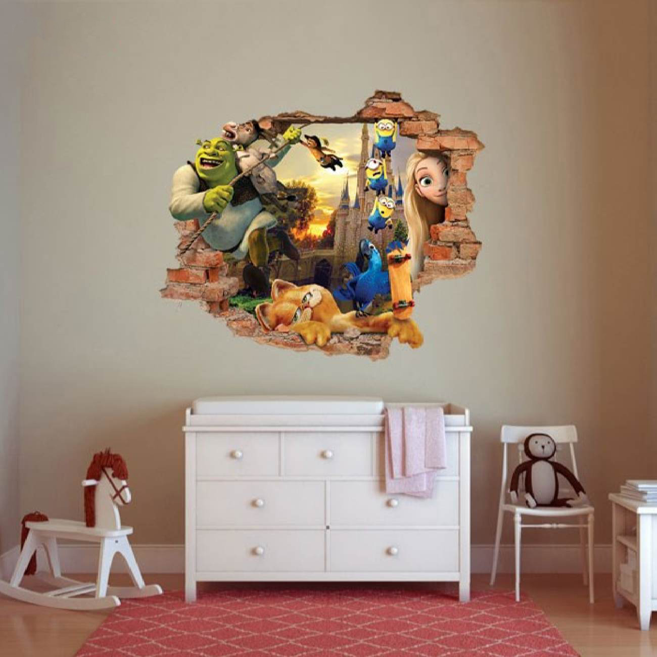 Baby 3D Wall Sticker with City of Cartoons Design