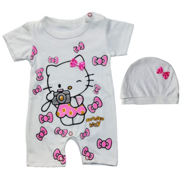 Baby Short Sleeve Jumpsuit and Hat Set Model Hello Kitty