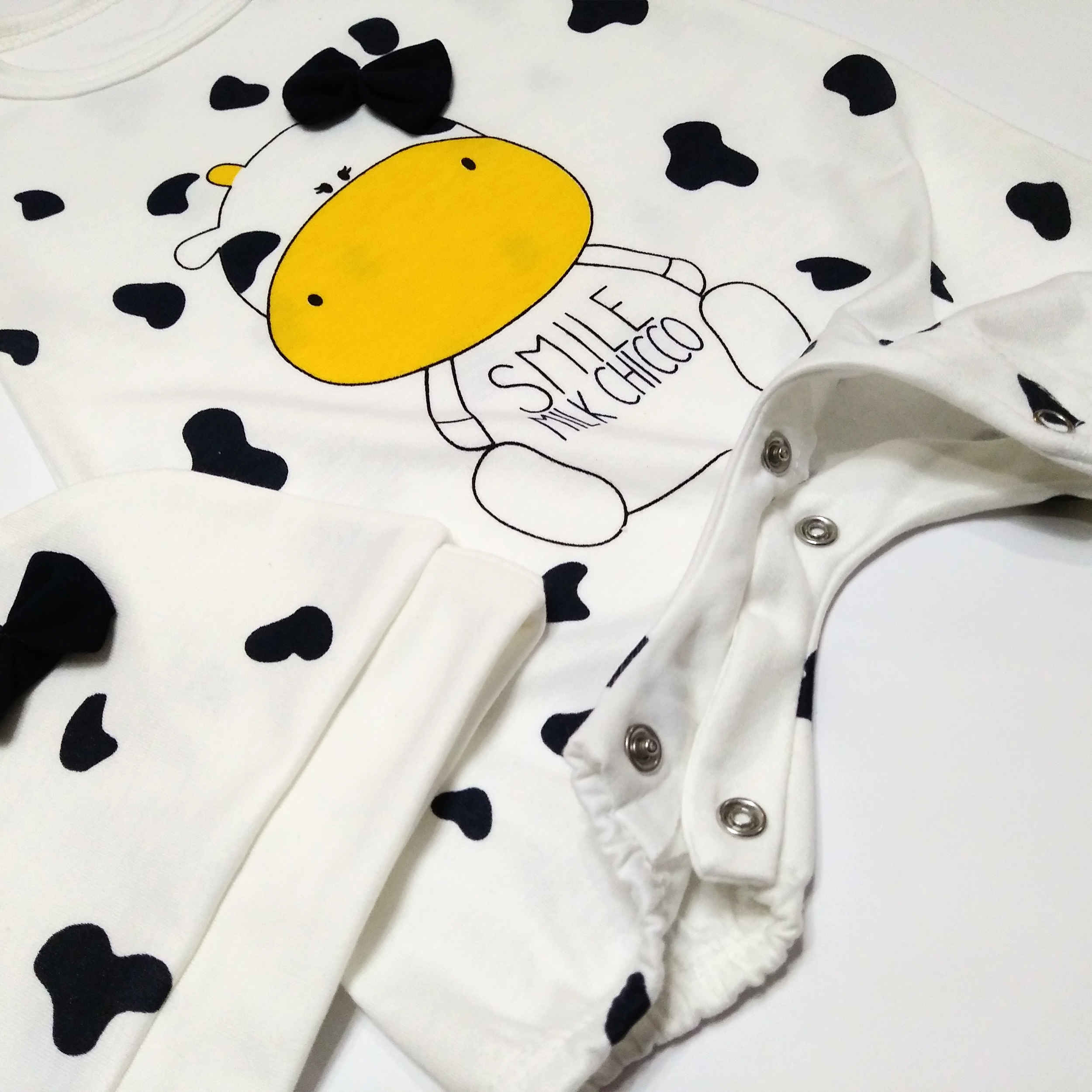 Baby Short Sleeve Jumpsuit and Hat Set with Cow Design