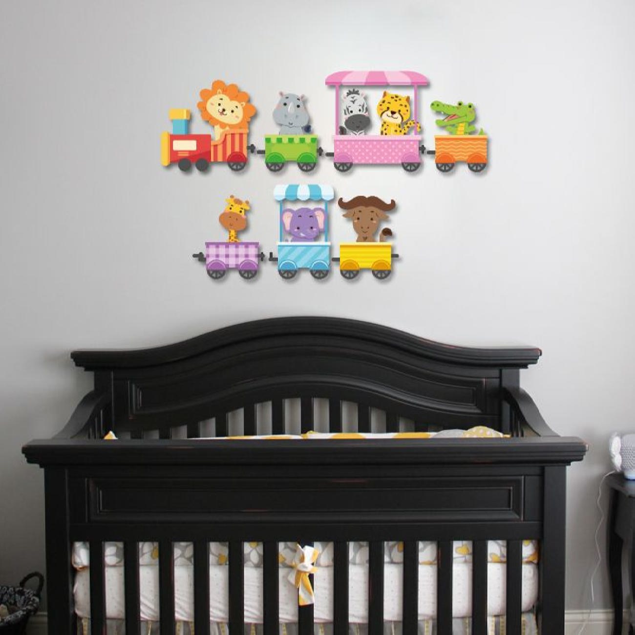 Baby Wooden Wall Sticker with Animal’s Train Design for Nursery Room
